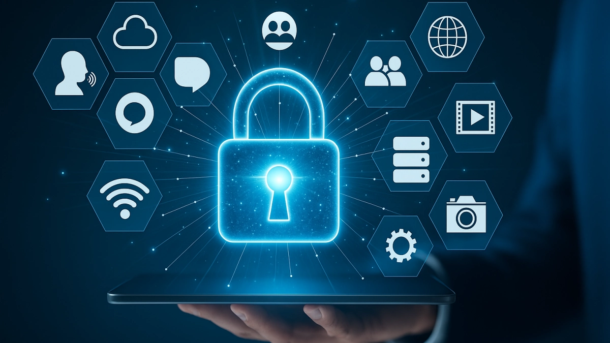 Illustration d’un cadenas lumineux symbolisant la sécurité d’un portail captif Wi-Fi et la protection des accès réseau