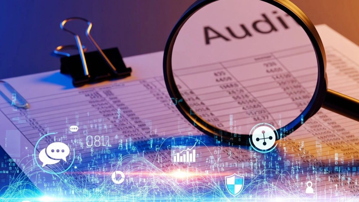 Audit informatique avec loupe sur document et données numériques
