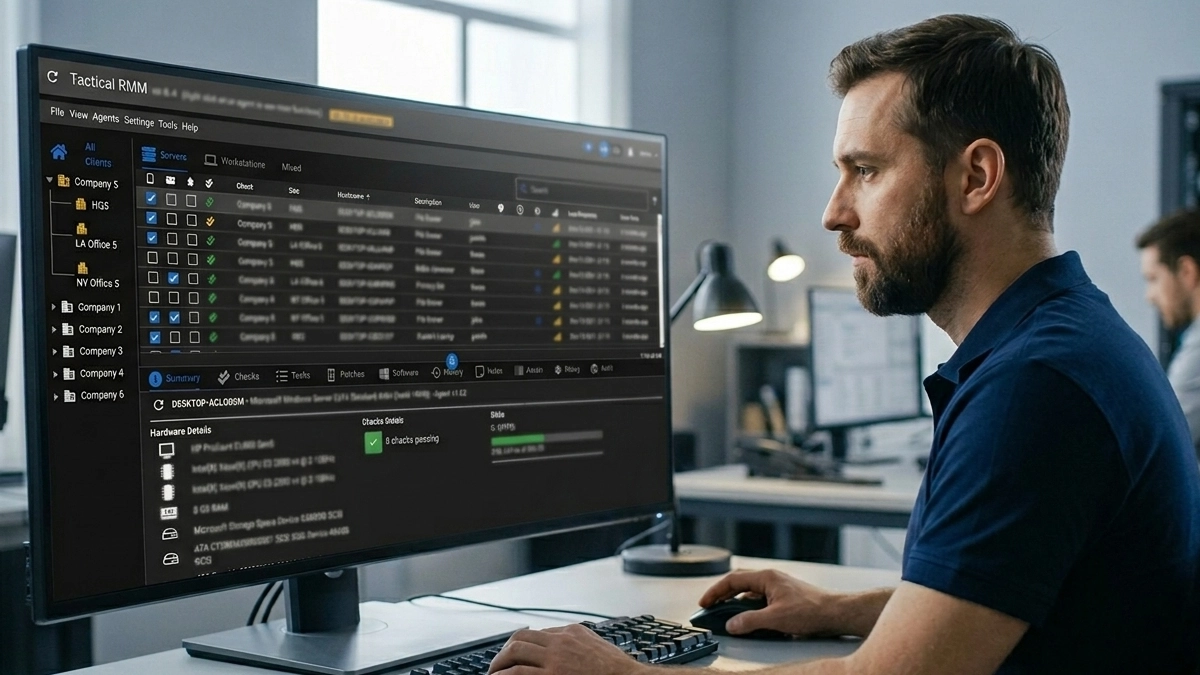 Administrateur informatique utilisant Tactical RMM pour superviser un parc informatique à distance